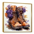 Designart "Brown and Purple Farm Flower Boots" People Framed Wall Art