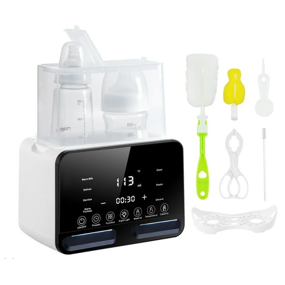 Baby Bottle Warmer, Lychee Portable Dual Bottle 9-in-1 Fast Milk Warmer & Sterilizer with LCD Display, Timer & 48H Accurate Temperature Control for Breastmilk & Formula, BPA Free