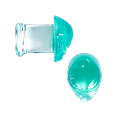 Clear Double Flare Body Candy 2Pc Clear Green Pyrex Glass 8mm Double Flare Plug Alien Ear Plug Gauges Set of 2 0 Gauge ()