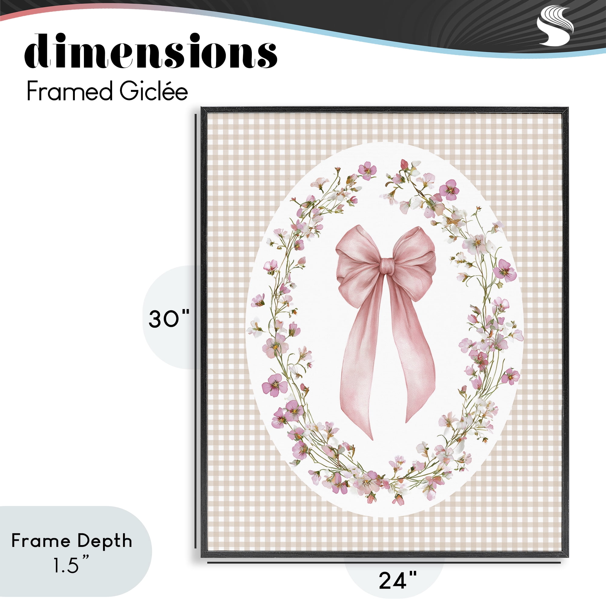 Stupell Industries Feminine Gingham Bow Black Framed Giclee Art, design by Christine Simpson Art