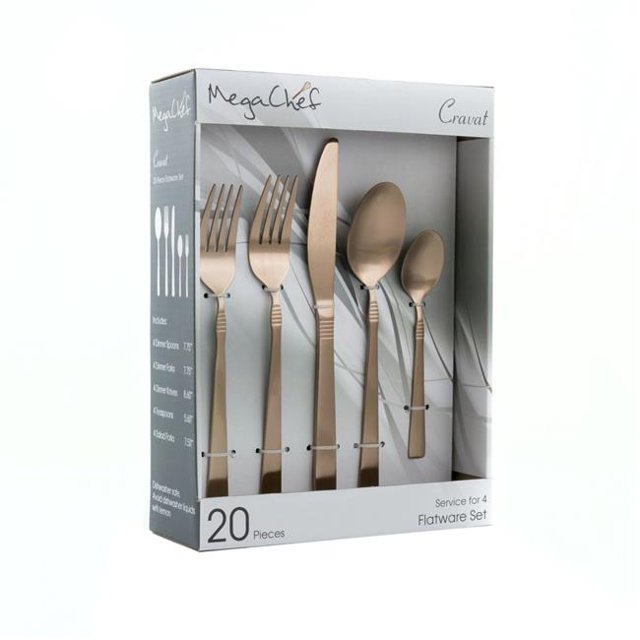Megachef MCFW-CRAVAT-MATTEROSE Ensemble de Couverts Cravate 20 Pcs avec Service en Métal en Acier Inoxydable, Rose Mat