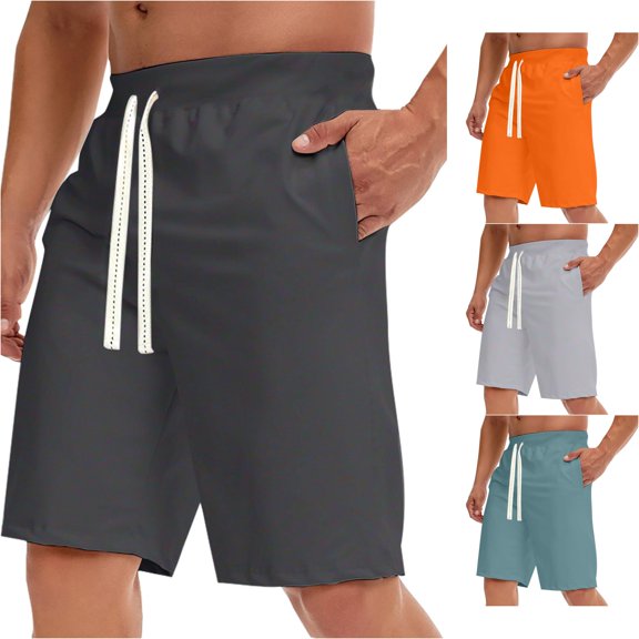 LiuXxxx Men Summer Casual Athletic Beach Shorts Solid Drawstring Sports Workout Shorts with Pockets GY1 L
