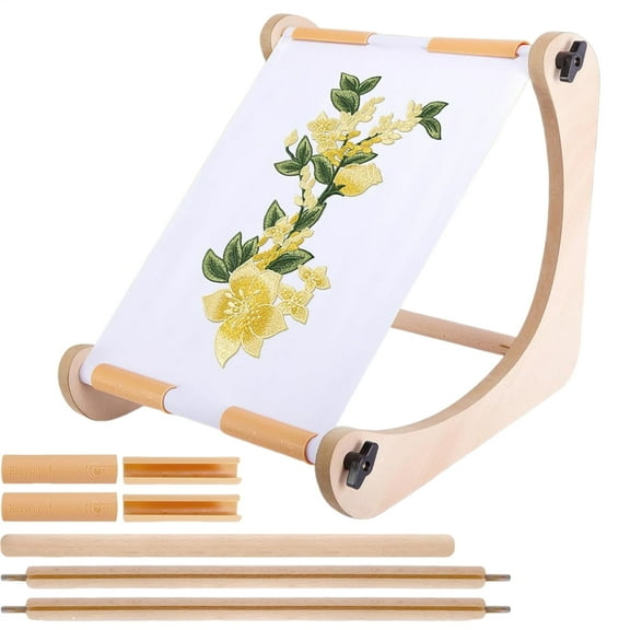 Kisronda Embroidery Frame Wood Adjustable Embroidery Holder Sewing Supplies for Display Craft Tables Chairs Beds Sofas Hand Needlework Crochet Tapestry Work Travel Home here