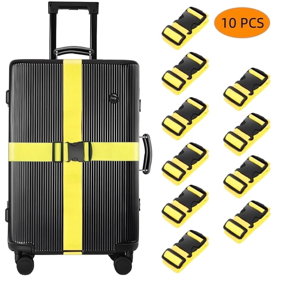 WLGJL 10 Pack Luggage Straps 71" Long Belts Keep Suitcase Secure While Traveling, TSA Approved Add a Bag Premium Accessory for Travel Bag Closure(Yellow)