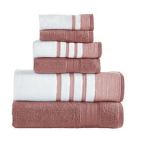 Modern Threads Reinhart 6-Piece Quick Dry Striped, Cotton Bath Towel Set, Rosewood Pink