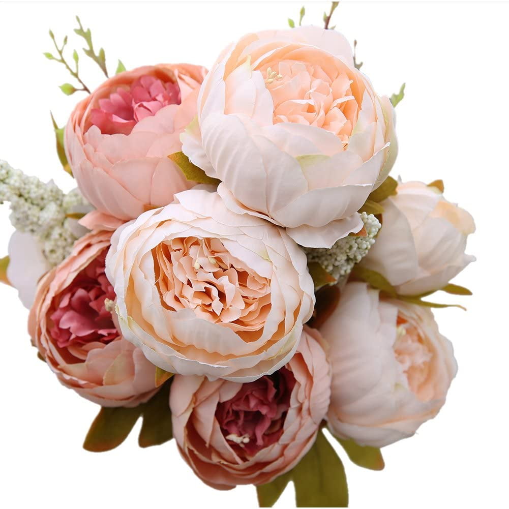 Bunch of 7 Realistic Artificial Peach Peonies Luxury Faux Silk Peony Flowers 