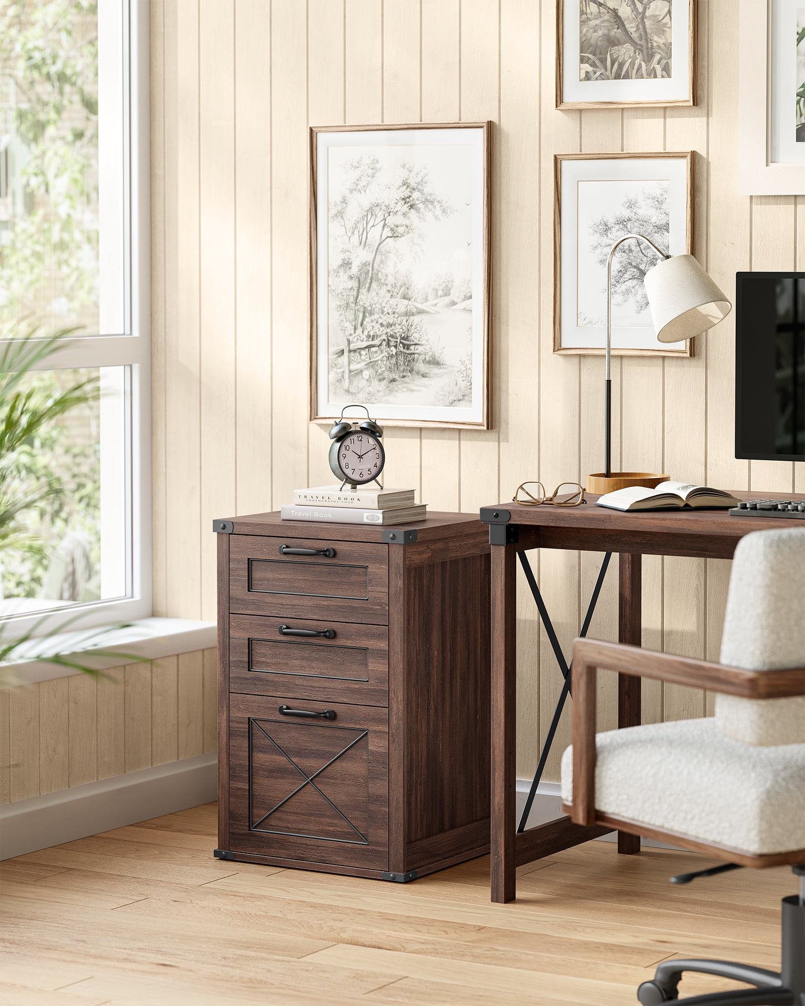 File Cabinet, 15.7"D x 17.7"W Filing Cabinet with 3 Drawers, Printer Stand for Home Office, Dark Brown