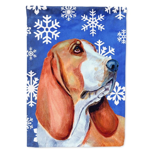 Carolines Treasures LH9287-FLAG-PARENT Basset Hound Winter Snowflakes Holiday Flag  multicolor