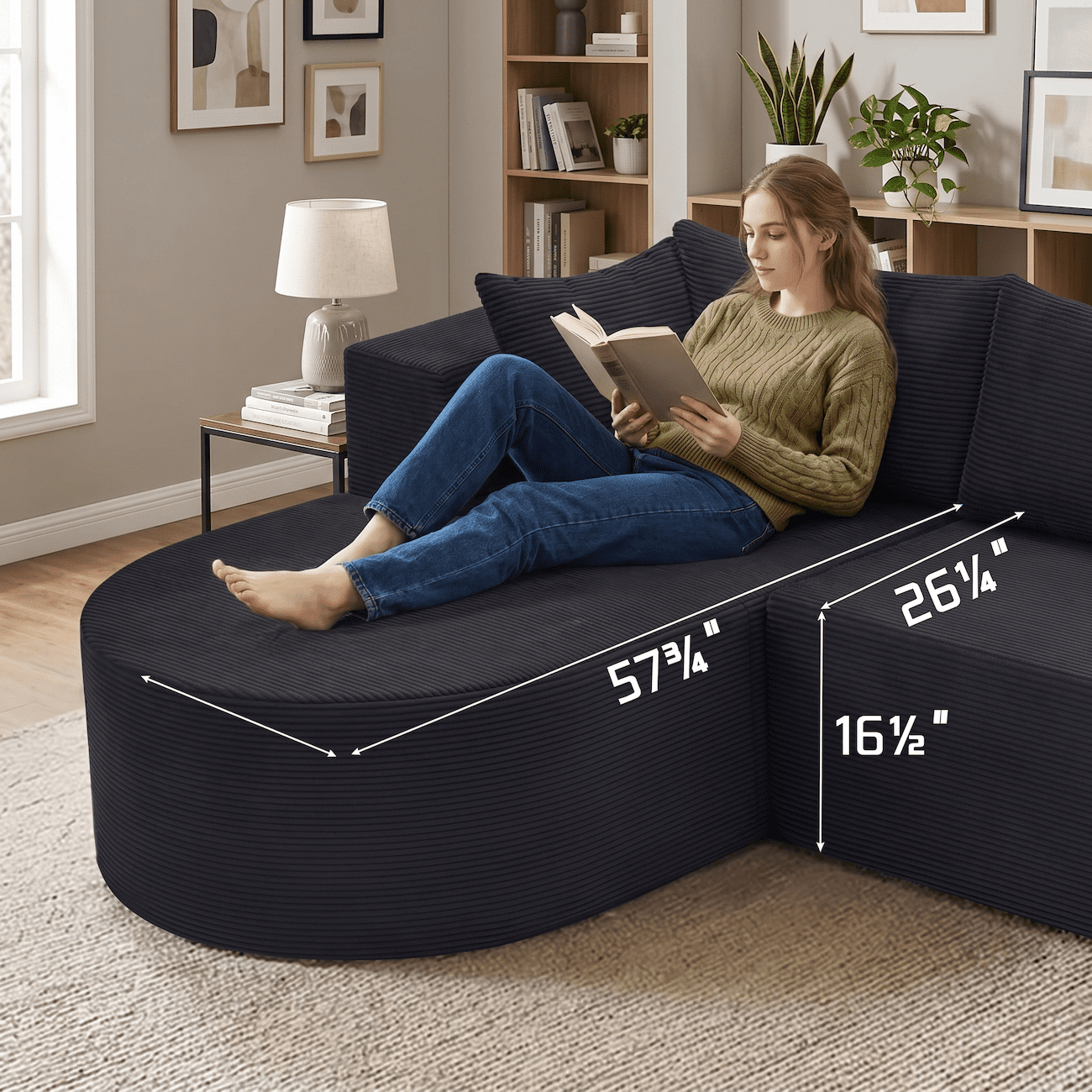 Xiweot 105" Modular Sectional Sofa, Cloud Couch with Chaise, Boneless Corduroy L Shaped Couch, No Assembly Deep Seat Sectional Sofa for Living Room Apartment (Right Chaise)