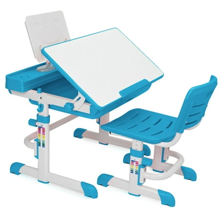 Barton Kids Desktop Desk Adjustable Table & Chair Learning Desk Storage Drawer, Blue