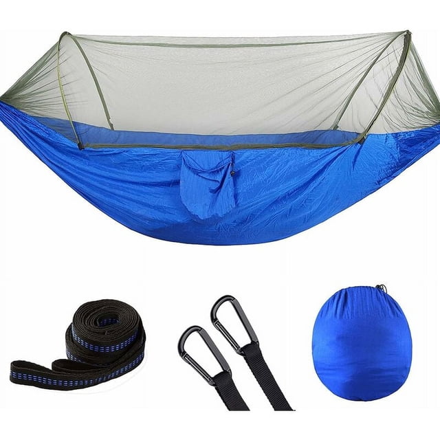 Hamac de Camping avec moustiquaire, hamac Portable en Nylon léger, pour hamac de Camping Double extérieur à Vitesse Automatique Ouverte(bleu,250x120cm)