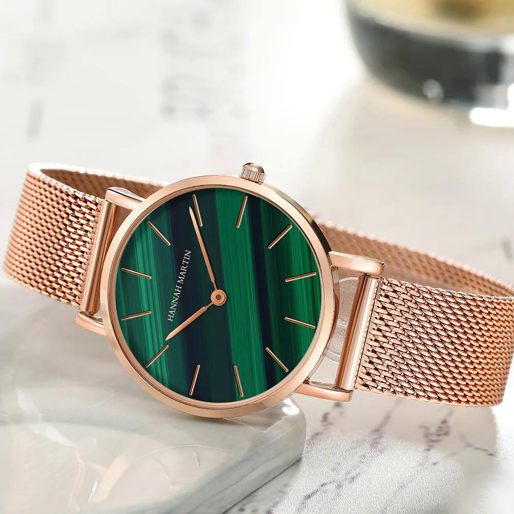 Hannah Martin high quality luxury women's watch fashion green malachite texture waterproof quartz watches for women dropshipping