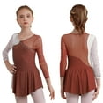 thumbnail image 6 of Aiihoo Girls Sparkle Rhinestone Dress Figure Skating Dress Long Sleeve Mesh Spliced Leotards Dance Dress Brown 8, 6 of 7