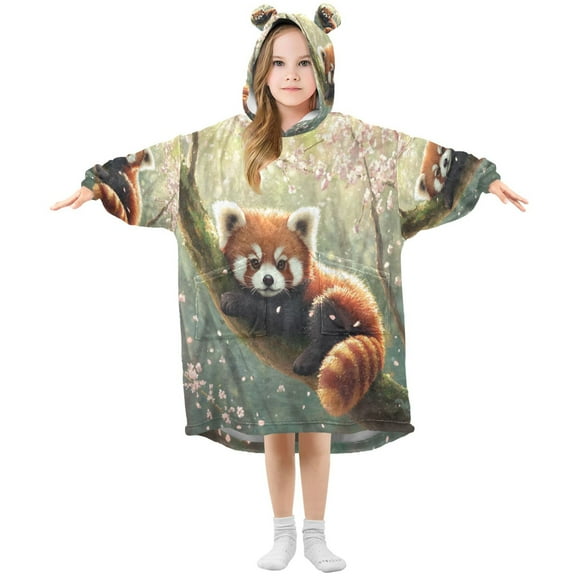BZSMCE Wearable Blanket Hoodie Fashion Blossoming Red Panda Home Wear
