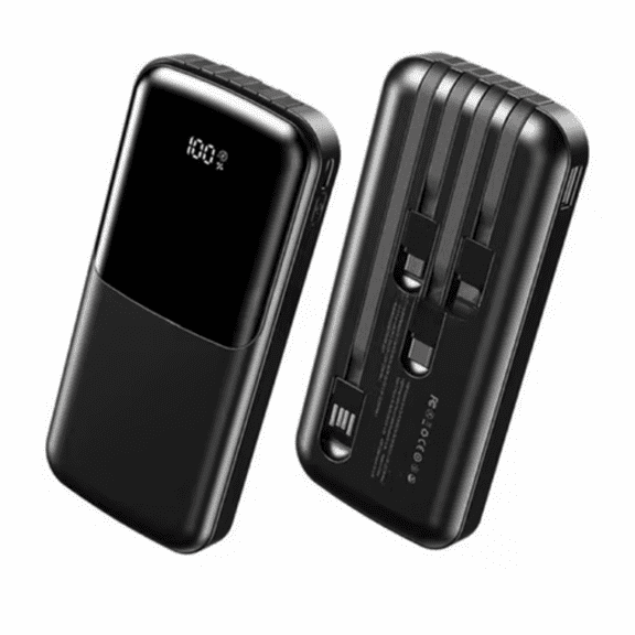 Entronix 3-in-1 Power Bank with Built-In Cables, 20000 mAh Portable Charger 22.5W Digital Display, Black