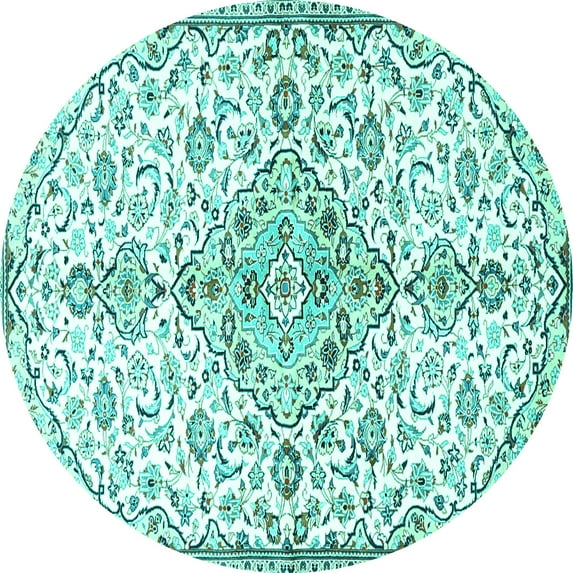 Ahgly Company Machine Washable Indoor Round Persian Turquoise Blue Traditional Area Rugs, 6' Round