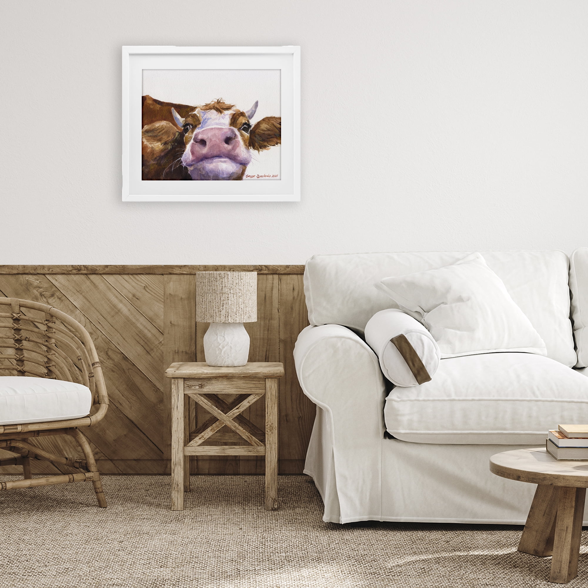 Stupell Industries Cute Cow Close Up White Framed Print Under Glass, design by George Dyachenko