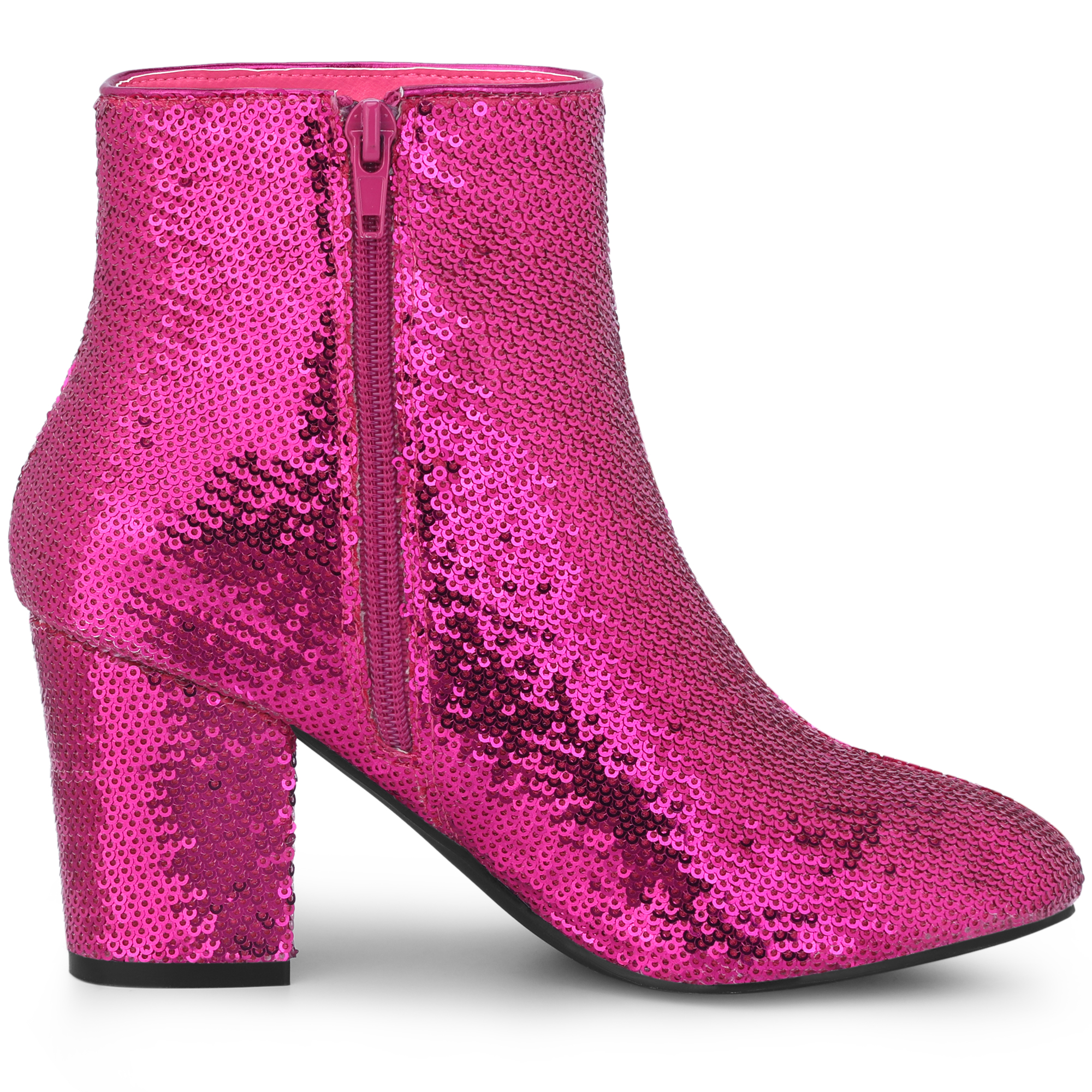DARING DIVA Round Toe Block Heels Sequin Ankle Boots Hot Pink 9