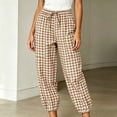 thumbnail image 5 of VBVC Women's Y2K Gingham Drawstring Jogger Pants , Casual Plaid Lounge Pants For Women , Ladies' Button Hem Trousers with Pockets, Khaki , S-2XL, 5 of 7