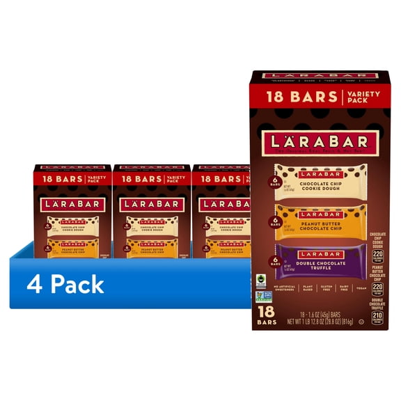 (4 pack) Larabar Fruit and Nut Bars Variety Pack, Gluten Free and Vegan, 28.8 oz, 18 Count