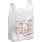 Pack of 100 Thank You T-Shirt Bags 11.5 x 6.5 x 21 Carry-Out T-Shirt Plastic Bags 11 1/2 x 6 1/2 x 21 Reusable Preprinted Shopping Bags Poly Bags for Shopping Restaurant Clothes, Wholesale Price