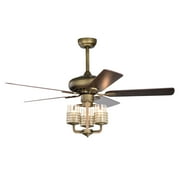 Traditional Bronze Metal Ceiling Fan - 52-inch Span with 5 Wooden Blades, Dual-color, AC Motor, 3-Lights, Remote Control, Multi-Speed & Reversible Airflow, Adjustable Height, Ideal Room Accent