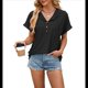 thumbnail image 2 of Blusa con Capucha y Botones de Color Liso para Mujer, Blusa Informal de Verano con Cordón Ajustable. Negro L, 2 of 9