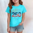 thumbnail image 2 of kpoplk Girls Summer Patriotic Shirts 250Th America Anniversary T-Shirt USA Flag Print Tee Casual Tops(Sky Blue,11-12 Y), 2 of 5