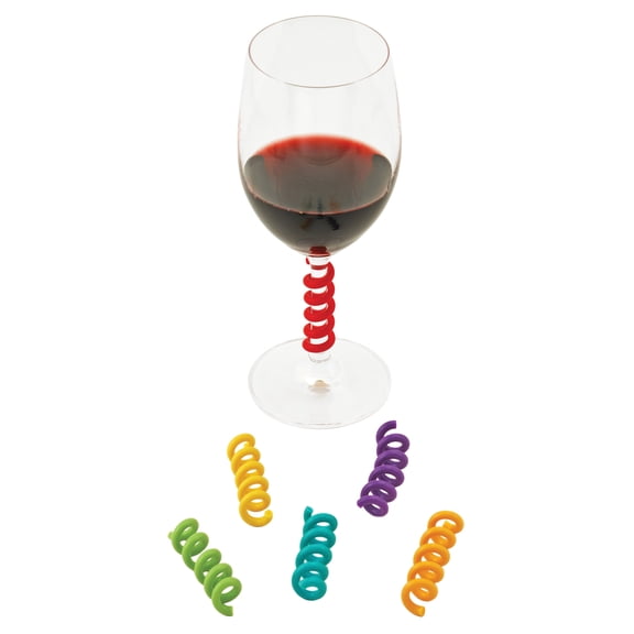 Stem Spring: Set of 6 Multicolored coil shaped Silicone Wine Glass Marker Charms by TrueZoo