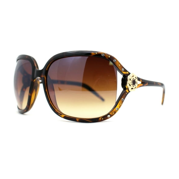 Womens Rhinestone Jewel Hinge Exposed Lens Butterfly Designer Sunglasses Tortoise Brown
