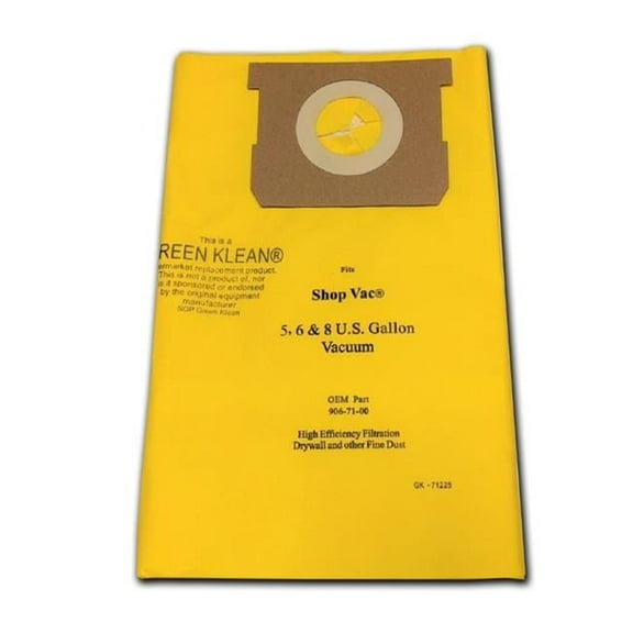 Green Klean MicroPlus For Shop Vac 906-71-00 5 - 8 Gallon High Efficiency 712-25 Replacement Paper Filter Bag For Drywall Dust Pack of 10