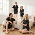 thumbnail image 2 of Family Matching Pajamas Contrast Trim Short Sleeve Lapel Tops and Shorts Set Family Satin Sleepwear, 2 of 7