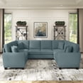 thumbnail image 2 of Stockton 112W U Shaped Sectional Couch in Turkish Blue Herringbone Fabric, 2 of 10