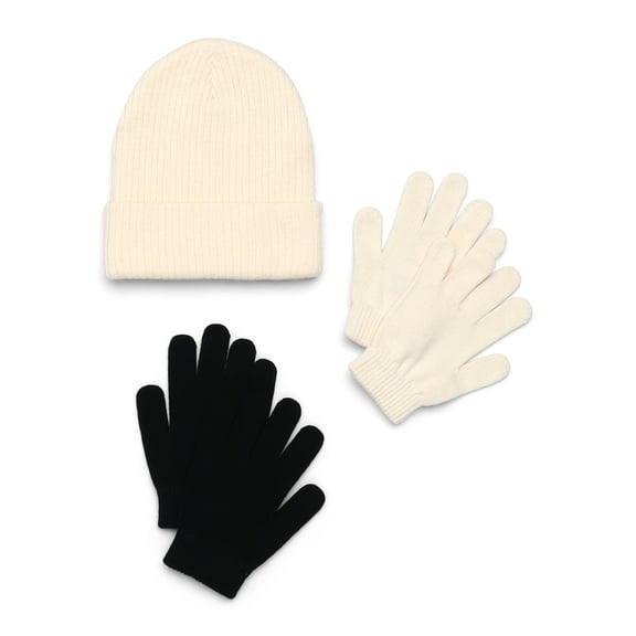 Wonder Nation Ribbed Beanie and Gloves Set, 3-Piece, Sizes 4-16 Years