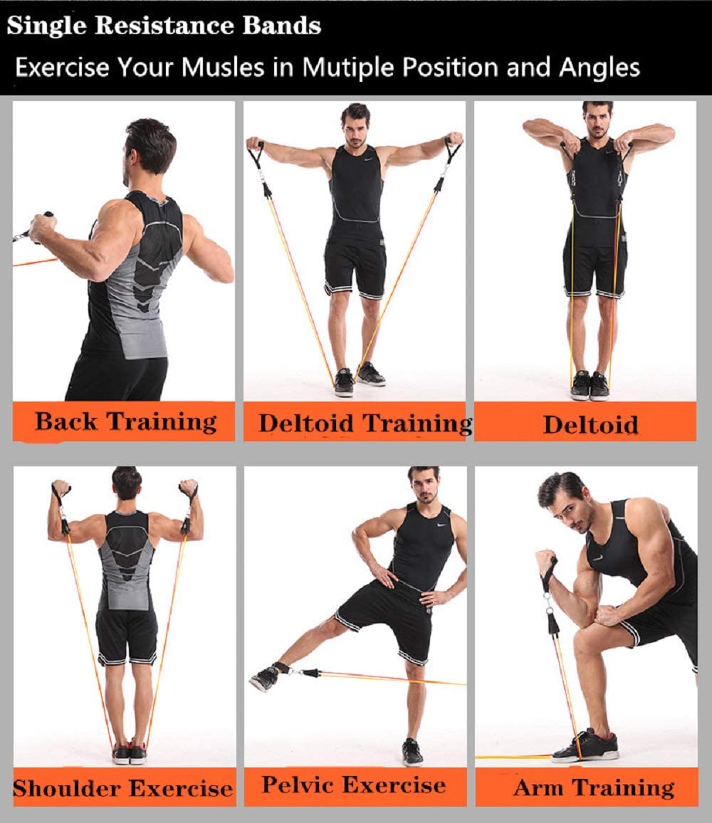 JJEAN-Single Resistance Bands, Workout Bands with Handles and the Exercise Bands with Door Anchor, Suitable for Resistance Training, Physical Therapy, Home Workouts, Boxing Training