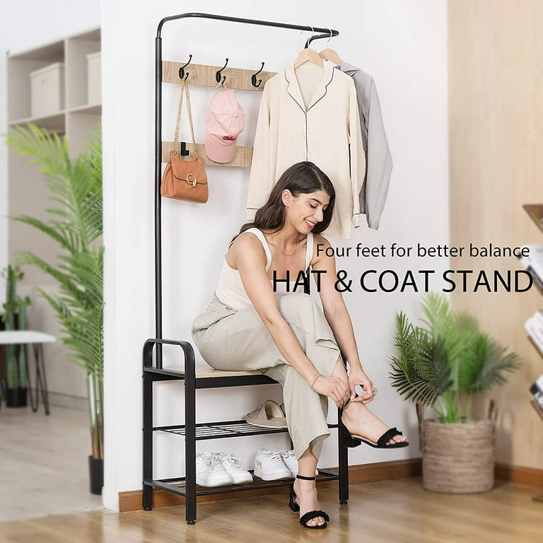VIVOHOME 3 in 1 Entryway Hall Tree Heavy Duty MDF Stand Coat Rack