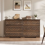 Laintene Farmhouse Dressers for Bedroom, 54 Wide 6 Drawer Dresser with Carved Panel Design, Large Storage Chest of Drawers for Bedroom, Living Room, Walnut