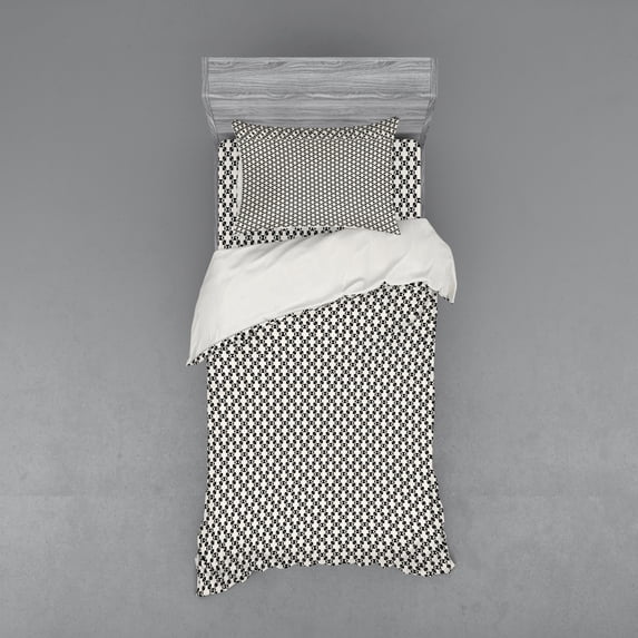 Ambesonne Geometric Bedding Set 3 Pcs, Creative Rhombus Grid, Twin XL, Charcoal Grey Eggshell