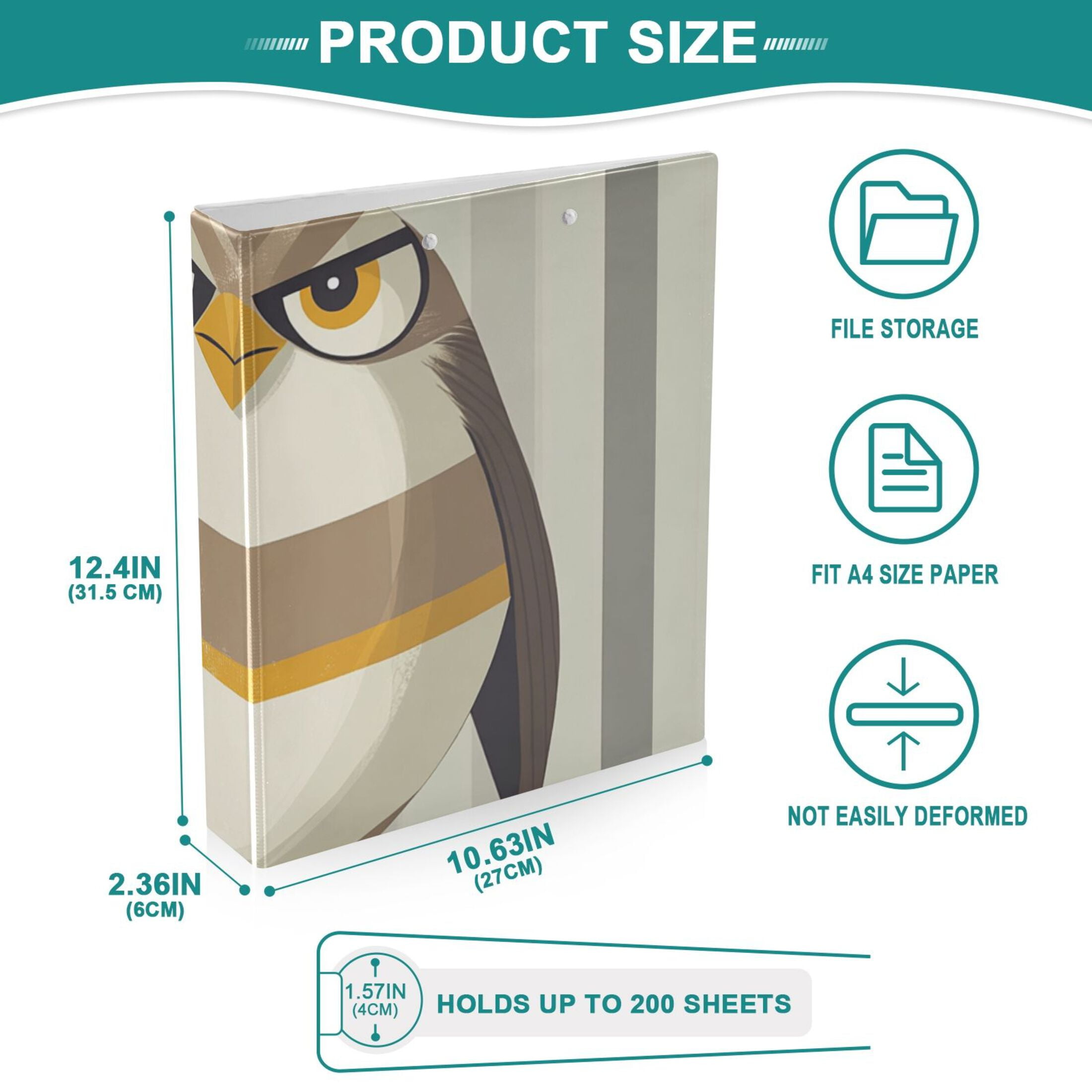 Bird with Stripe 3 Ring Binders 1.5 inch Hardcover File Folders with Interior Pockets A4 Size Organizer for School Office Hospital