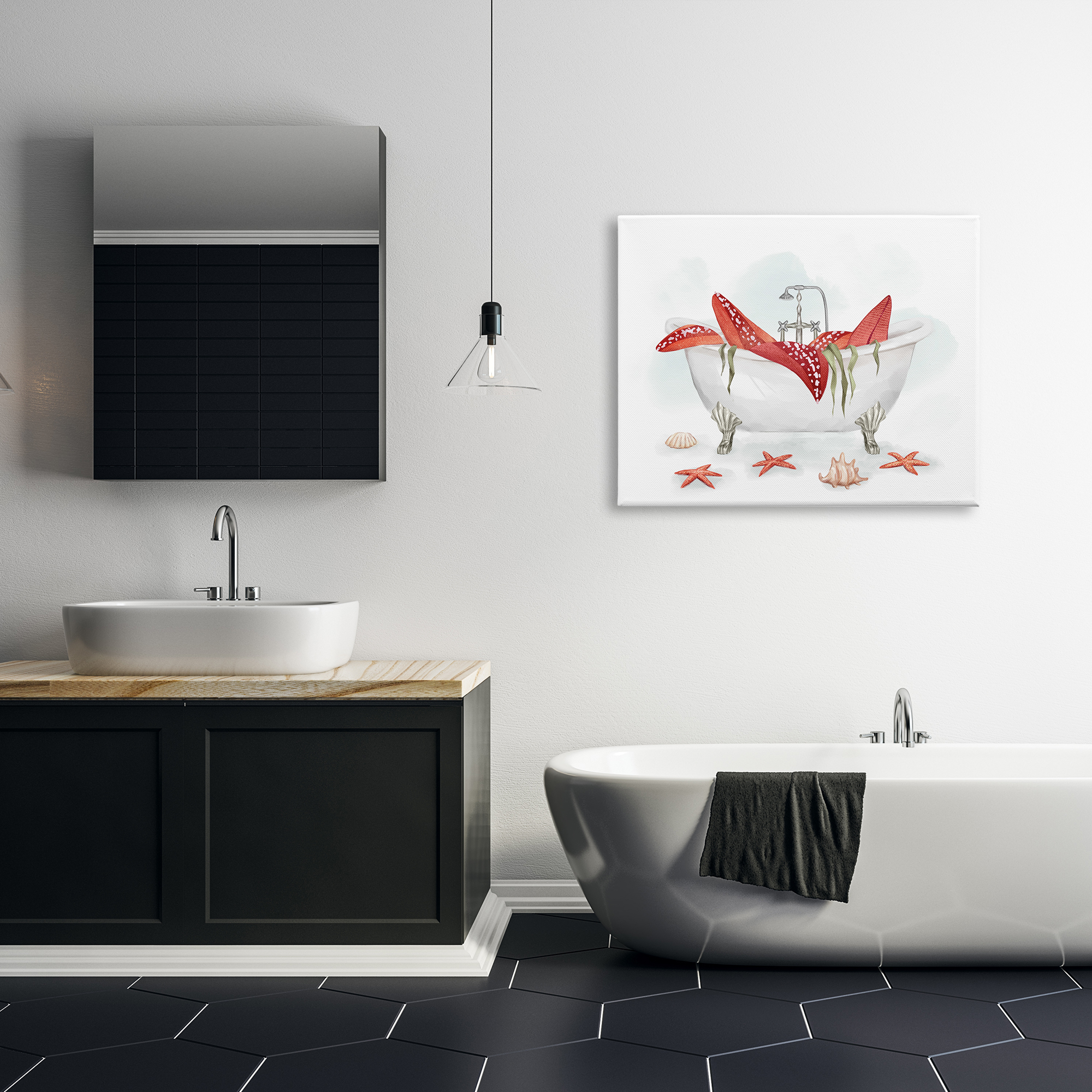 Stupell Industries Large Red Starfish Ocean Inspired Claw Bath Tub, 30 x 40, Designed by Ziwei Li