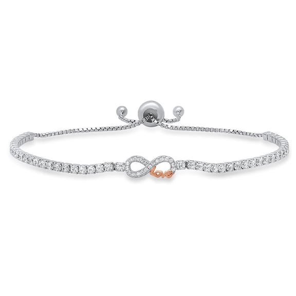 Sterling Silver Petite Two-Tone Love Infinity Cubic Zirconia Adjustable Bracelet