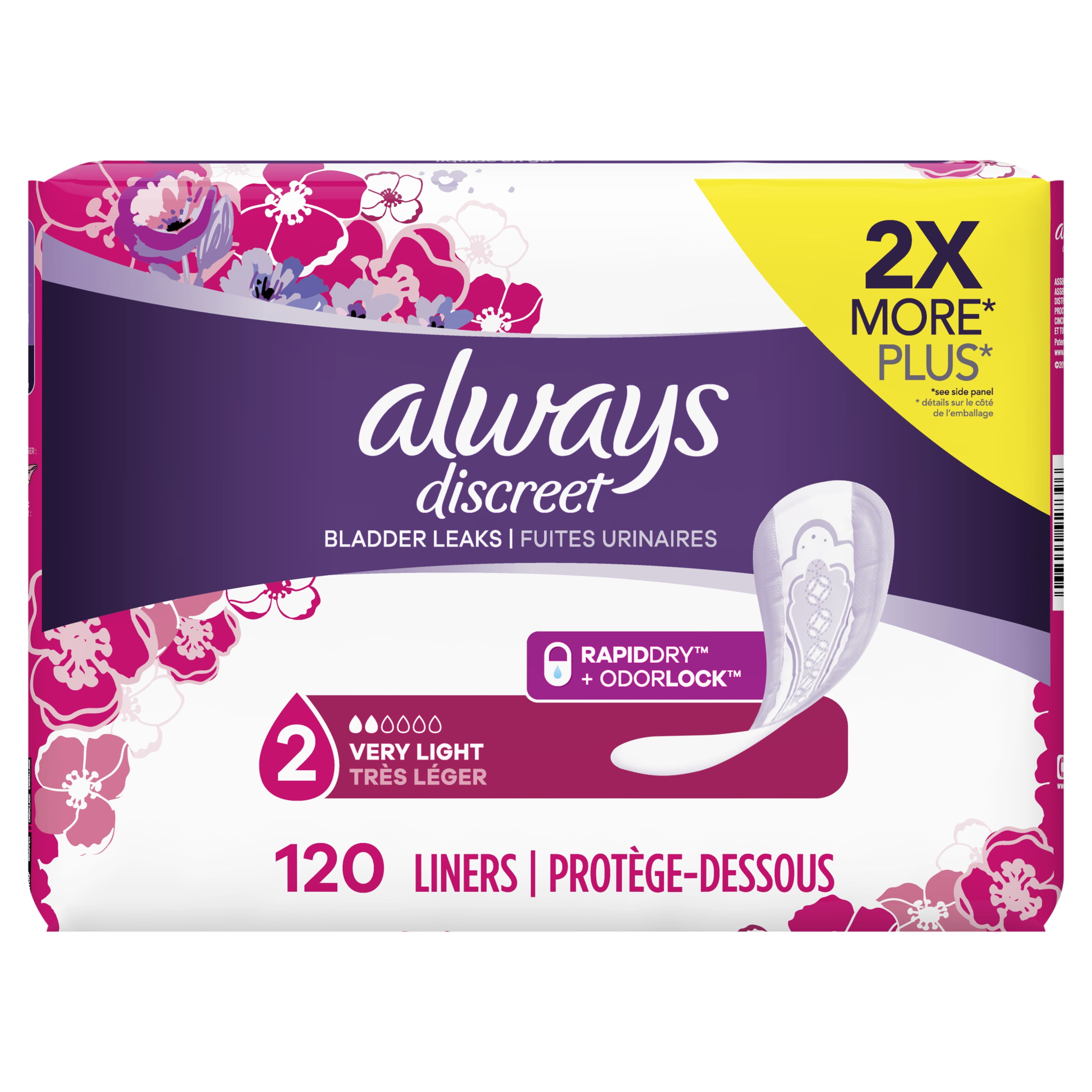 Always Discreet Incontinence Liners, Very Light Absorbency, Regular