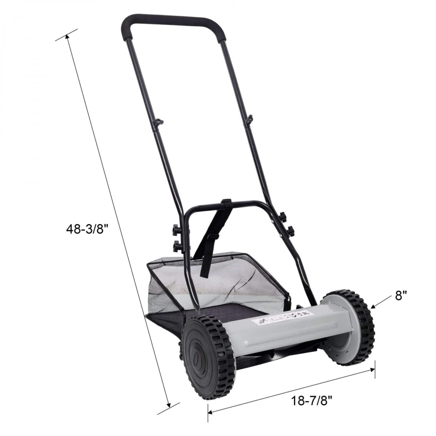 14 Inch 5 Blade Push Reel Lawn Mower with Grass Catcher Adjustable Height Manual Lawn Mower Gray
