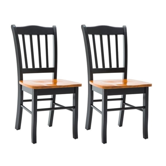 Pemberly Row Rubberwood Contoured Dining Chair (Set of 2) in Black and Oak