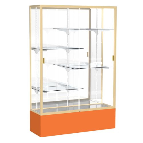 Waddell 374MB-GD-OR Spirit 48 x 72 x 16 in. Orange Base Floor Display Case with 4 ft. Length, Mirror Back - Champagne Gold