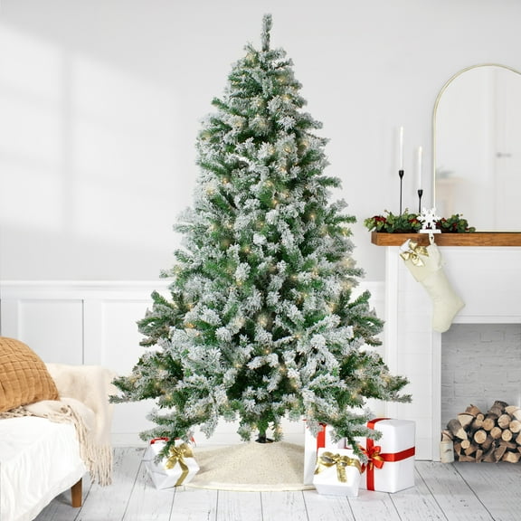 Northlight Pre-Lit LED Medium Flocked Winter Park Fir Artificial Christmas Tree - 7.5' - Warm Clear