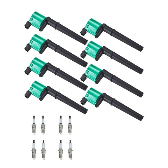 Set of 8 Green ISA Ignition Coils and Autolite Spark Plugs Compatible with 2005-2006 Ford GT 5.4L Replacement for UF191