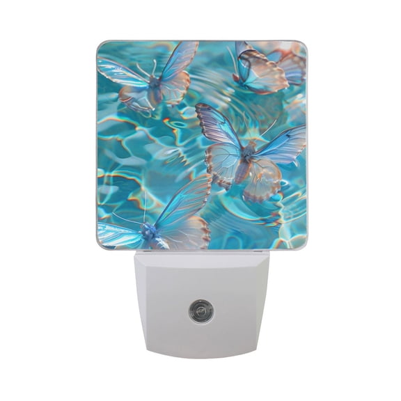 Butterflies on Water Night Light 2 Pack LED Nightlight Plug into Wall Dusk to Dawn Sensor Soft White