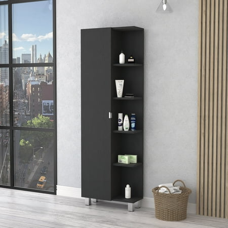 DUOSONG Los Angeles Linen Cabinet Five Shelves One Cabinet Divisions Black Melamine Bath & Faucets Bathroom Storage