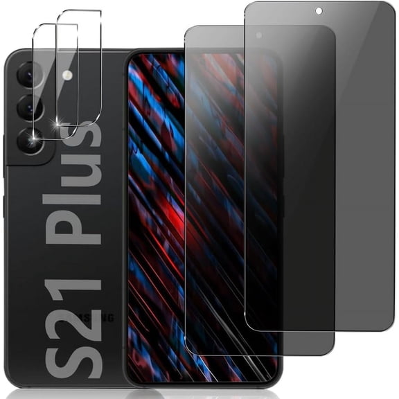 [2 2 Pack] Galaxy S21 Plus Privacy Tempered Glass Screen Protector   Camera Lens Film [9H Hardness] [ Full Coverage] [Anti-Fingerprints] Support fingerprint unlocking For Samsung Galaxy S21